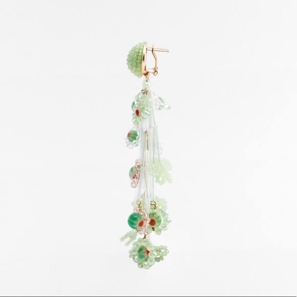ZARA Beaded Long Drop Earrings Green BNWT - Picture 5 of 5
